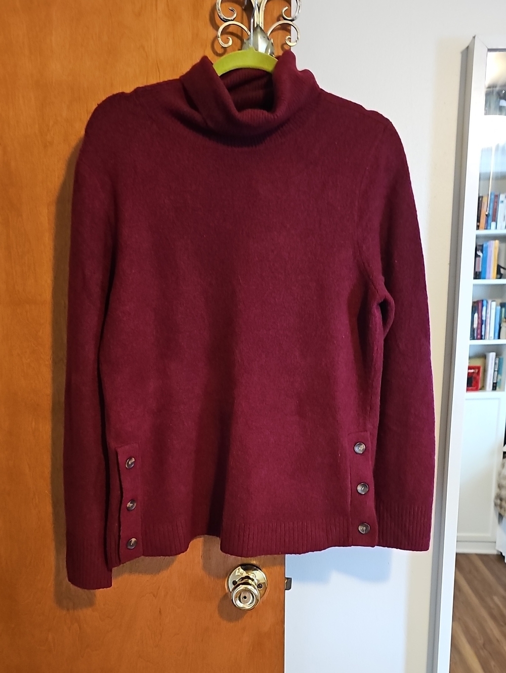 J. Crew Burgundy Turtleneck Sweater with Side Button Details